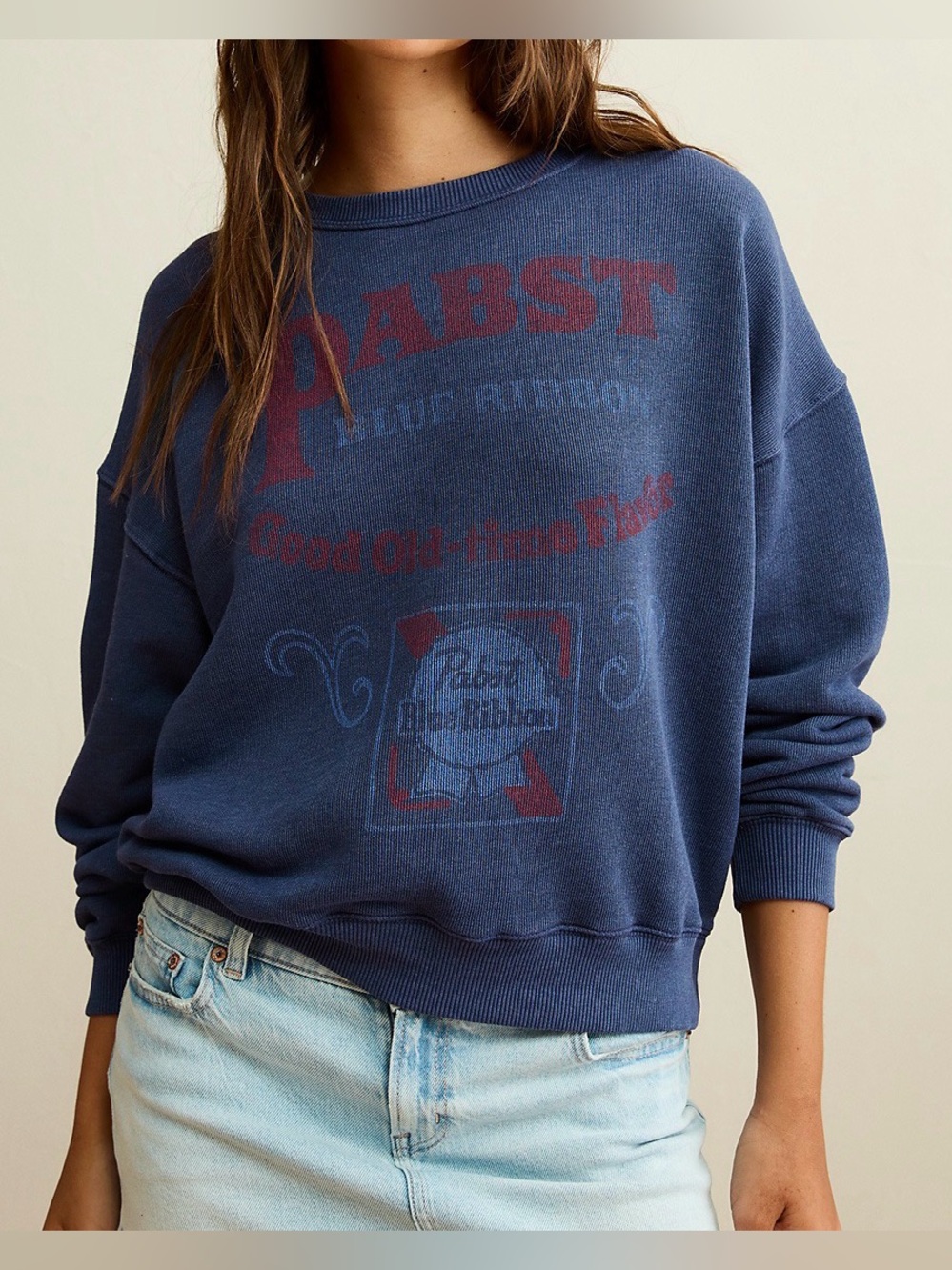 New Women’s American Eagle Pabst Blue Ribbon Pullover Sweatshirt Size XL